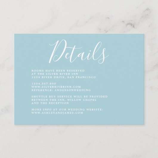 Einfache Chic Calligrafy Wedding Details Begleitkarte (Vorderseite)