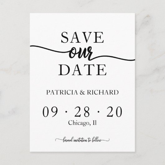 Einfache Chic Calligrafy Wedding Save the Date Postkarte (Vorderseite)