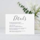 Einfache Chic Calligrafy White Wedding Details Begleitkarte (Stehend Vorderseite)