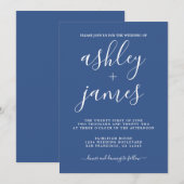 Einfache Chic Calligraphy Classic Blue Wedding Einladung (Vorne/Hinten)