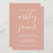 Einfache Chic Calligraphy Dusty Pink Wedding Einladung (Vorne/Hinten)