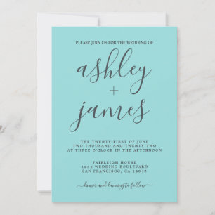 Einfache Chic Calligraphy Türkise Blue Wedding Einladung