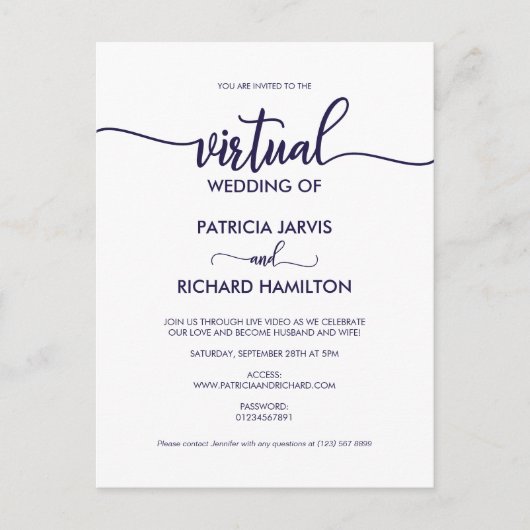 Einfache Chic Calligraphy Virtual Wedding Postkarte (Vorderseite)