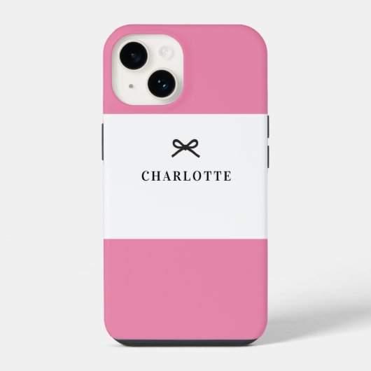 Einfache Chic Classic rosa Bow Monogram Name iPhone Hülle (Rückseite)