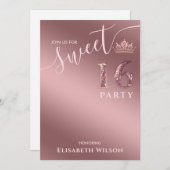 Einfache chic Coole Rose Gold Tiara Sweet 16 Einla Einladung (Vorne/Hinten)