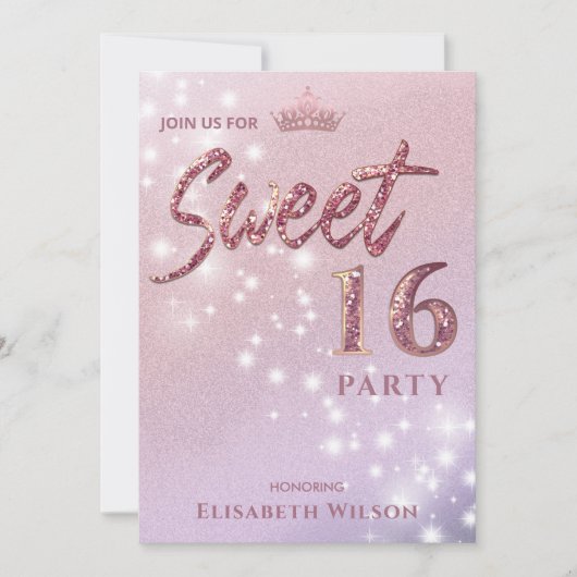 Einfache chic Coole Rose Gold Tiara Sweet 16 Einla Einladung (Vorderseite)