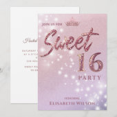 Einfache chic Coole Rose Gold Tiara Sweet 16 Einla Einladung (Vorne/Hinten)