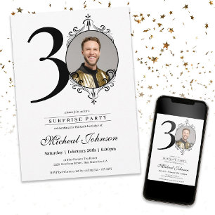 Einfache Chic Custom Foto Überraschung 30. Geburts Einladung