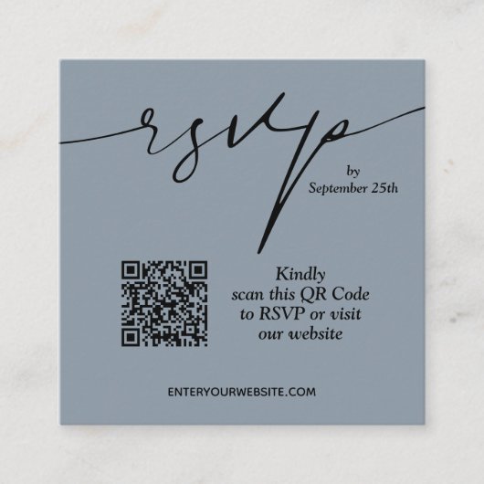 Einfache Chic Dusty Blue QR Code Hochzeit Begleitkarte (Vorderseite)