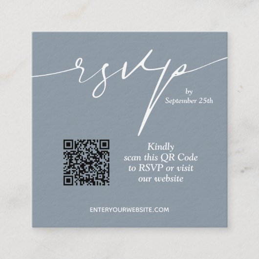 Einfache Chic Dusty Blue QR Code Hochzeit Begleitkarte (Vorderseite)