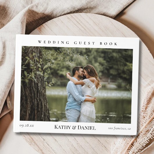 Einfache Chic Elegant Calligraphy Foto Hochzeit Gästebuch
