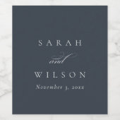 Einfache Chic Elegant Script Black Navy Hochzeit Weinetikett (Einzelnes Label)