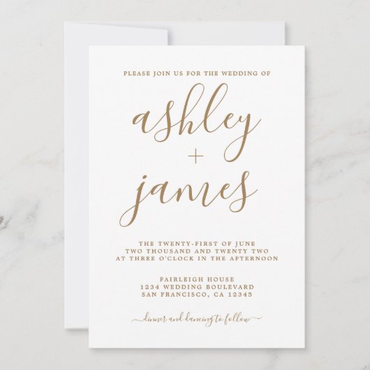 Einfache Chic Gold Calligrafy Wedding Einladung (Vorderseite)