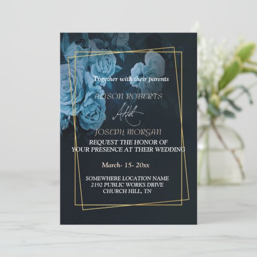 Einfache Chic Gold Geometric Frame Wedding Einladung (Stehend Vorderseite)