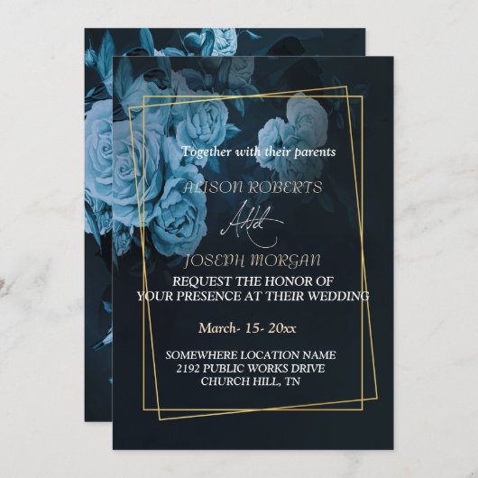 Einfache Chic Gold Geometric Frame Wedding Einladung (Vorne/Hinten)