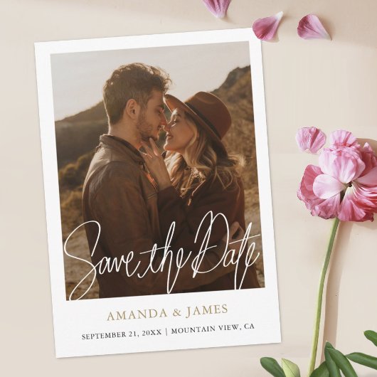 Einfache Chic Gold Moderne Foto Hochzeit Save The Date