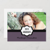 Einfache Chic Graduation Party Postcard, Lila Einladungspostkarte (Vorne/Hinten)