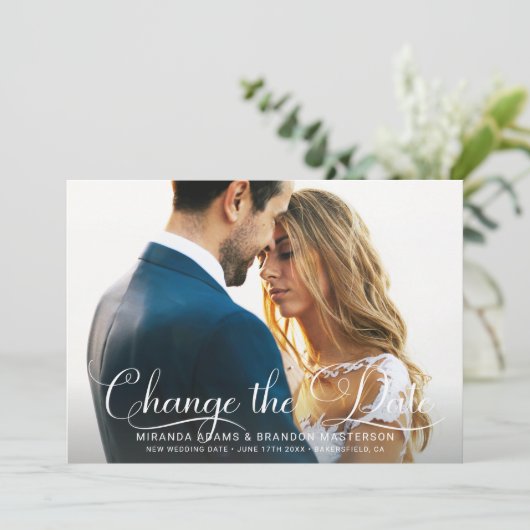 Einfache Chic Hochzeit ändern das Datum Einladung (Stehend Vorderseite)
