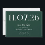 Einfache Chic Hochzeit ohne Foto Save the Date<br><div class="desc">Eine schlichte,  moderne Save the Date Karte. Personalisieren Sie dieses elegante smaragdgrün und weiß Design,  um Ihre Hochzeit Datum,  Namen und Details.</div>
