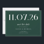 Einfache Chic Hochzeit ohne Foto Save the Date<br><div class="desc">Eine schlichte,  moderne Save the Date Karte. Personalisieren Sie dieses elegante smaragdgrün und weiß Design,  um Ihre Hochzeit Datum,  Namen und Details.</div>