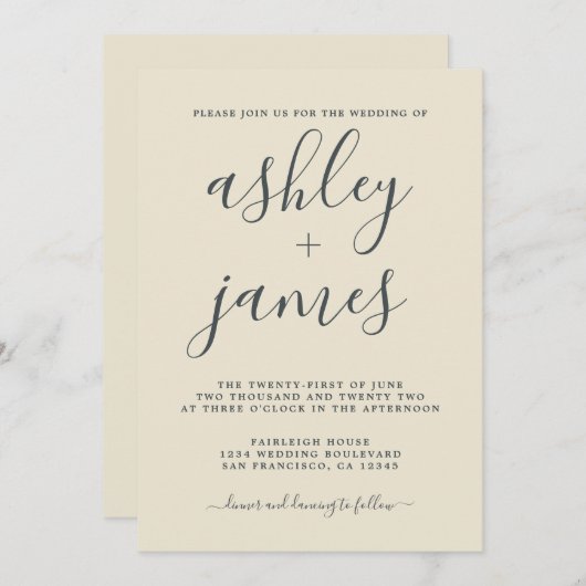 Einfache Chic Kalligrafie Antike Weiße Hochzeit Einladung (Vorne/Hinten)