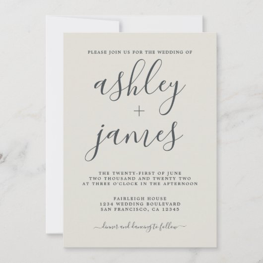 Einfache Chic-Kalligrafie Elfenbein Hochzeitseinla Einladung (Vorderseite)