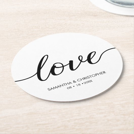Einfache Chic Liebe Script Hochzeit benutzerdefini Runder Pappuntersetzer (Angewinkelt)