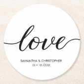 Einfache Chic Liebe Script Hochzeit benutzerdefini Runder Pappuntersetzer (Vorderseite)