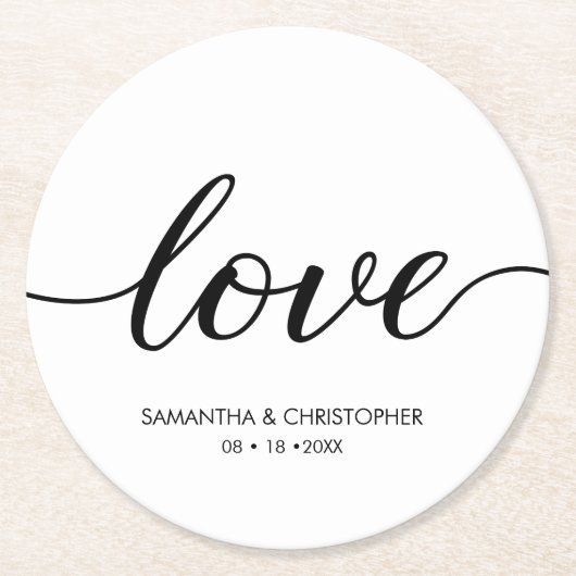 Einfache Chic Liebe Script Hochzeit benutzerdefini Runder Pappuntersetzer (Vorderseite)