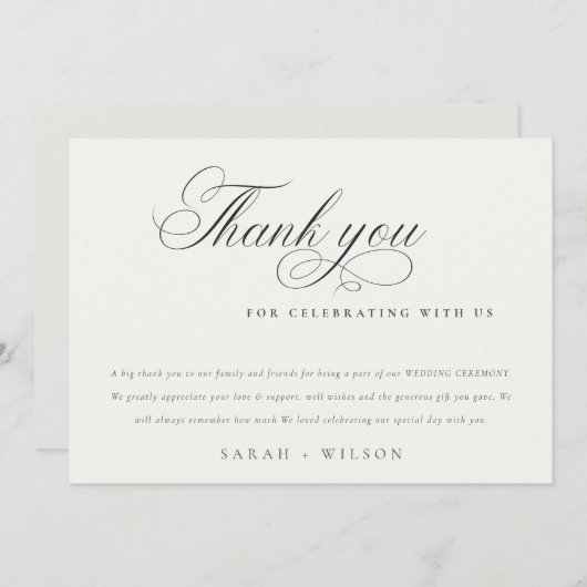 Einfache Chic-Minimal-Script-Schwarz-weiße Hochzei Dankeskarte (Vorne/Hinten)