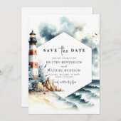 Einfache Chic Minimalismus Leuchtturmhochzeit Save The Date (Vorne/Hinten)