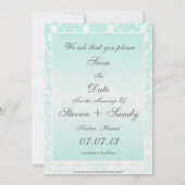 Einfache Chic Mint Damask Ankündigung Datum freiha (Rückseite)