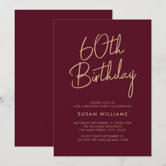 Einfache Chic Moderne 60. Geburtstag Einladung (Vorne/Hinten)