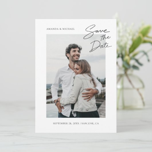 Einfache Chic Moderne Foto Hochzeit Save The Date (Stehend Vorderseite)