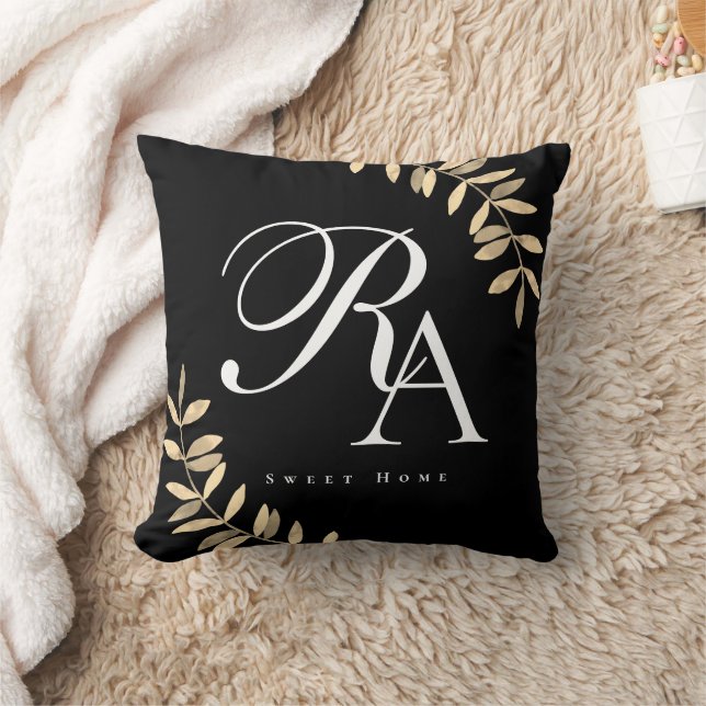 Einfache Chic Monogram Black Kissen (Decke)