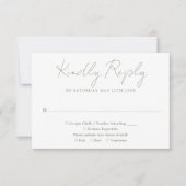Einfache Chic Sage Green Elegante Script Hochzeit RSVP Karte (Vorderseite)