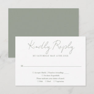Einfache Chic Sage Green Elegante Script Hochzeit RSVP Karte