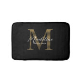 Einfache Chic Script Metallic Black Gold Monogram Badematte (Vorderseite)