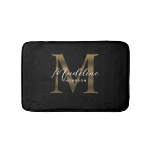 Einfache Chic Script Metallic Black Gold Monogram Badematte
