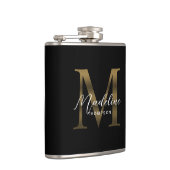 Einfache Chic Script Metallic Black Gold Monogram Flachmann (Rechts)