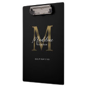 Einfache Chic Script Metallic Black Gold Monogram Klemmbrett (Links)
