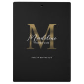 Einfache Chic Script Metallic Black Gold Monogram Klemmbrett (Rückseite)