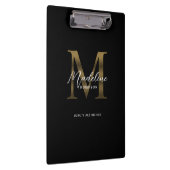 Einfache Chic Script Metallic Black Gold Monogram Klemmbrett (Rechts)