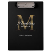 Einfache Chic Script Metallic Black Gold Monogram Klemmbrett (Vorderseite)