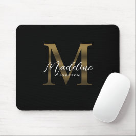 Einfache Chic Script Metallic Black Gold Monogram Mousepad