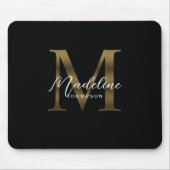 Einfache Chic Script Metallic Black Gold Monogram Mousepad (Vorne)