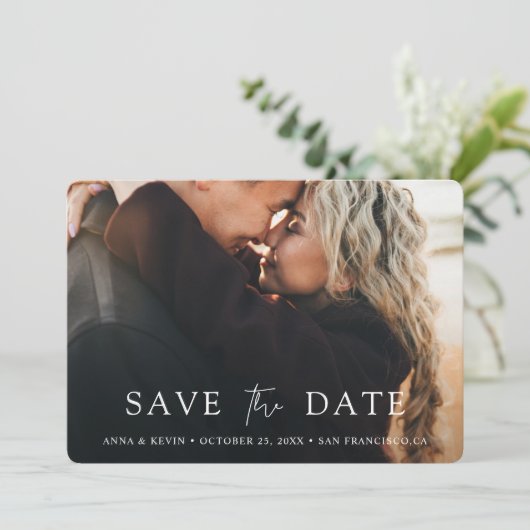 Einfache Chic Script Modernes Foto Hochzeit Save The Date (Stehend Vorderseite)