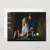 Einfache Chic Script New Plan Hochzeit verschoben Postkarte (Vorne/Hinten)