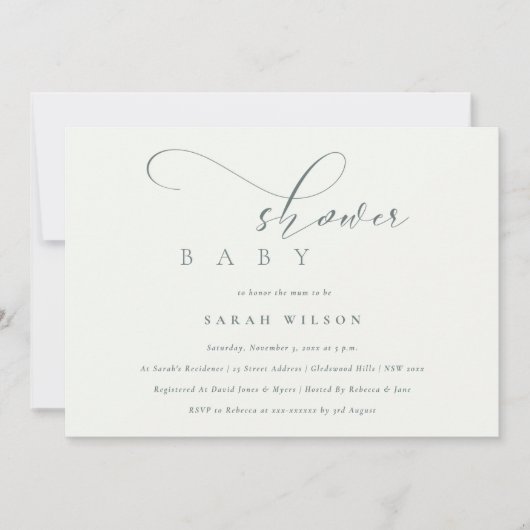 Einfache Chic Script Schwarz-weiß Baby Dusche lade Dankeskarte (Vorderseite)