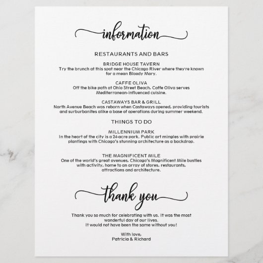 Einfache Chic Timeline zum Hochzeitstag (Rückseite)